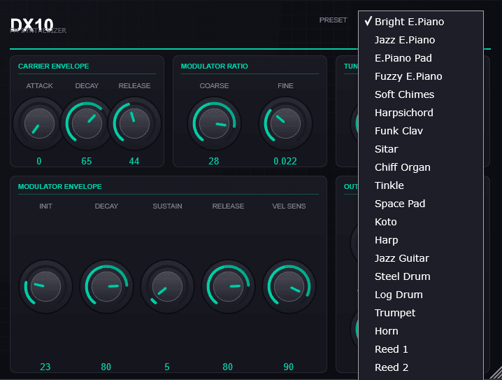 Free JEBDX10 preset menu with factory presets