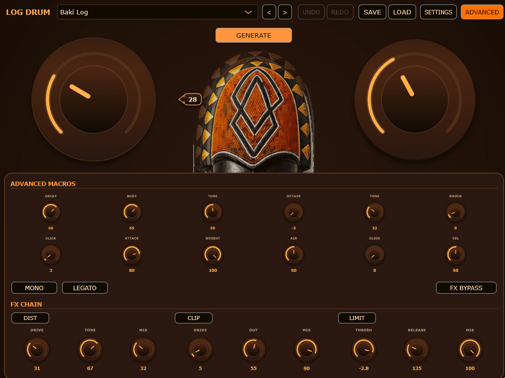 Amapiano Log Drum Generator advanced controls