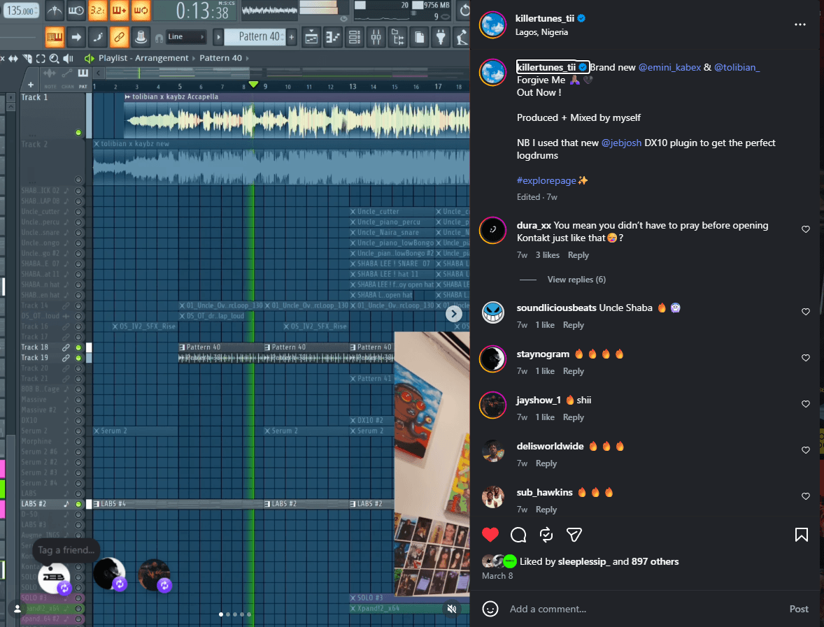 Killertunes using the JebDX10 plugin in a production session